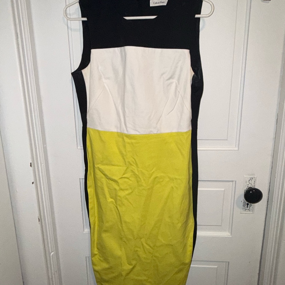 Calvin Klein Black, White, and Yellow Midi Dress